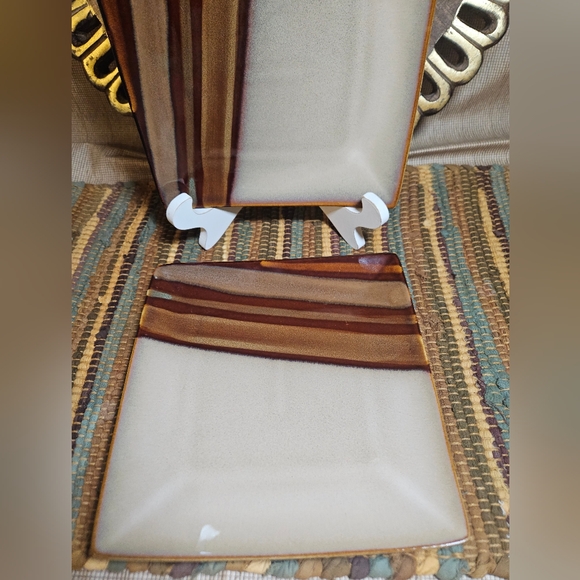 Retired Sango glazed stoneware Avanti Brown 8" square salad plates 4722 Set of 2 - Picture 3 of 8